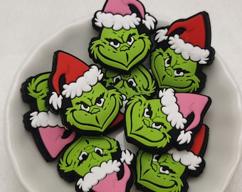 Silicone Bead Christmas Monster Green Guy Focal Bead for Pen Bracelet Necklace Keychain Lanyard , Silicone Bead DIY Charm Finding AS0049