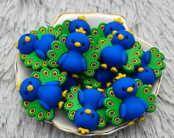 Silicone Bead 3D Peacock Bird Focal Bead DIY Charm Pen Finding AS2272
