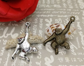 10/50 Pieces Metal monkey orangutan Pendant Necklace Earring Keychain Charm Handmade Jewelry DIY Finding Antique Bronze Silver Color AM0007
