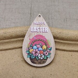6/20/100 pieces Easter Egg Anemone Flower Wooden Teardrop Pendant , Printed Painted Wood Craft Cutout Earring Dangle Finding Charm , AW0591