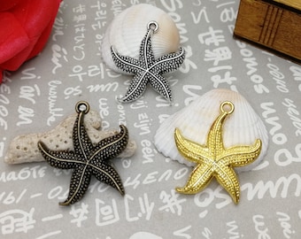 6/20 Pieces Metal starfish sea star fish Pendant Necklace Earring Keychain Charm Jewelry DIY Finding Antique Bronze Silver Gold Color AM0193