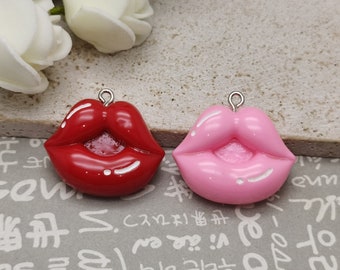 6/20 pieces plastic lip mouth pendant charm , resin handmade craft jewelry making DIY finding necklace earring decoration accessory , AP0839