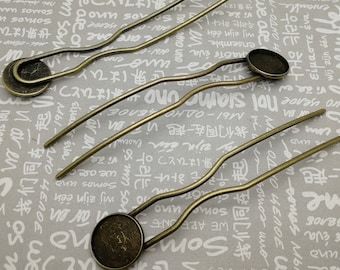 metal headband U shape hair fork pin with pad , antique bronze color hairpin stick pick band clip comb handmade jewelry DIY accessory AH0058