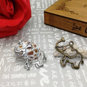 6/20 Pieces Metal elephant Pendant Necklace Earring Keychain Charm , Handmade Jewelry Making DIY Finding Antique Bronze Silver Color AM0039