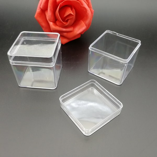 6/20 pièces 40x40x40mm forme carrée PS transparent boîte en plastique, bijoux perle boucle d'oreille outil cadeau de noce présentoir stockage résine acrylique AB0083