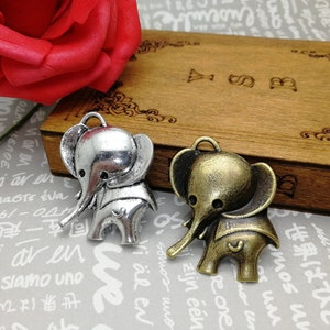 6/20 Pieces Metal elephant Pendant Necklace Earring Keychain Charm , Handmade Jewelry Making DIY Finding Antique Bronze Silver Color AM0037