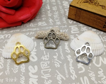 20/100 Pcs Metal dog wolf bear paw claw hand print Pendant Necklace Earring Keychain Charm Finding Antique Bronze Silver Gold Color , AM0382