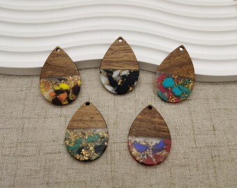 2/10/50 pieces Wood & Resin Earring Components Boho Charm , Plastic Teardrop Tear Drop Shape Earring Dangle Drop DIY Finding Pendant AW8032