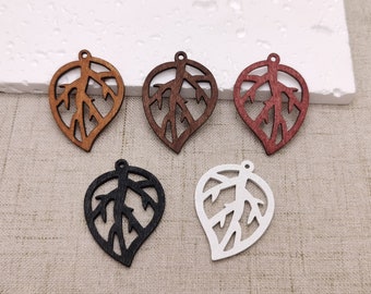 6/20/100 pieces Leaf Shape Natural Wooden Pendant , Unfinished Wood Cutout Earring Dangle Drop Charm Painted Dyed Stained Filigree , AW0014