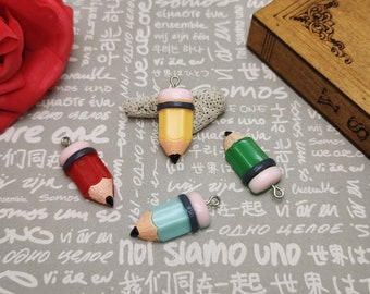 6/20 pieces plastic pencil pendant charm , resin handmade craft jewelry making DIY finding necklace earring drop decoration accessory AP0505