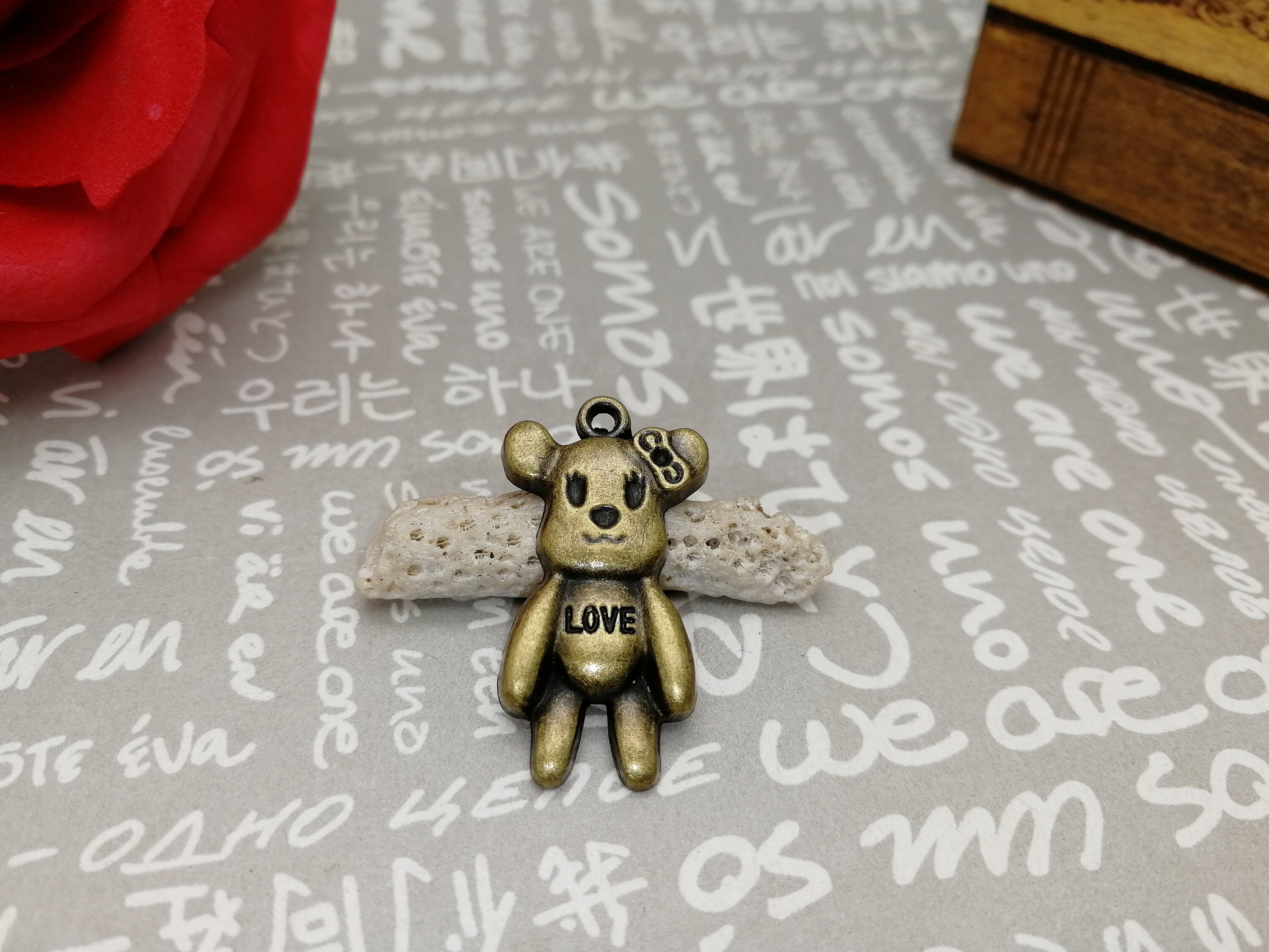 6/20 Pieces Metal Bear Pendant Necklace Earring Keychain