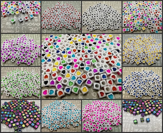 JEWELLERY MAKING 100PCS X 7MM ACRYLIC CUBE BEADS WITH HEART DESIGN JEWELLERY MAKING 100PCS X 7MM ACRYLIC CUBE BEADS WITH HEART DESIGN