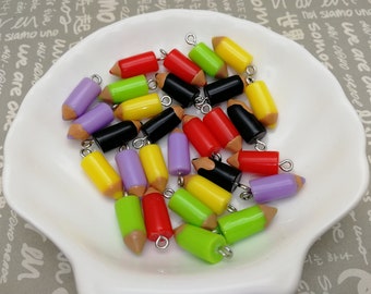 6/20 pièces breloque pendentif crayon en plastique, fabrication de bijoux artisanaux faits main en résine DIY trouver collier boucle d'oreille goutte accessoire de décoration AP0227