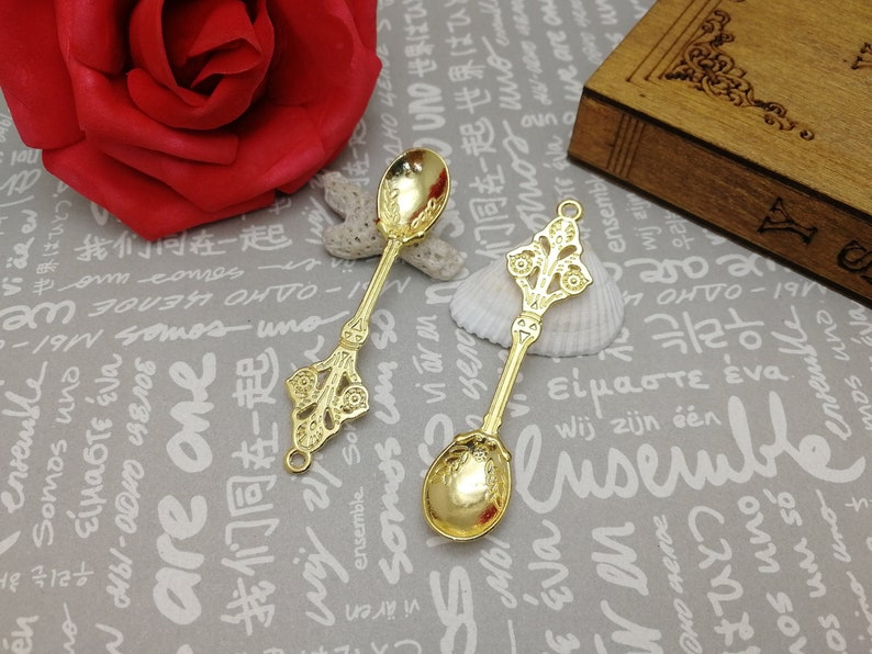 handmade craft jewelry making DIY finding earring necklace drop AM445 50pcs gold color 63x15mm metal table spoon scoop ladle pendant charm