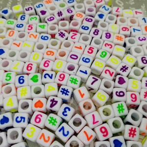 100/1000 pieces plastic resin mix color Arabic numerals number bead 6 mm white color square cube bead handmade jewelry finding charm AP0009