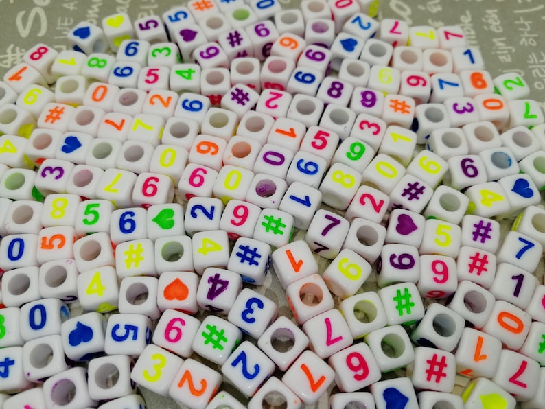 resin acrylic cube bead jewelry making finding AP9 300pcs 6mm plastic white color square cube bead multicolor Arabic numerals number bead