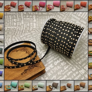 35 colors 20 yards length 5 mm width top grade studded rivet flat faux suede leather cord velvet DIY bracelet necklace string thread AN0031