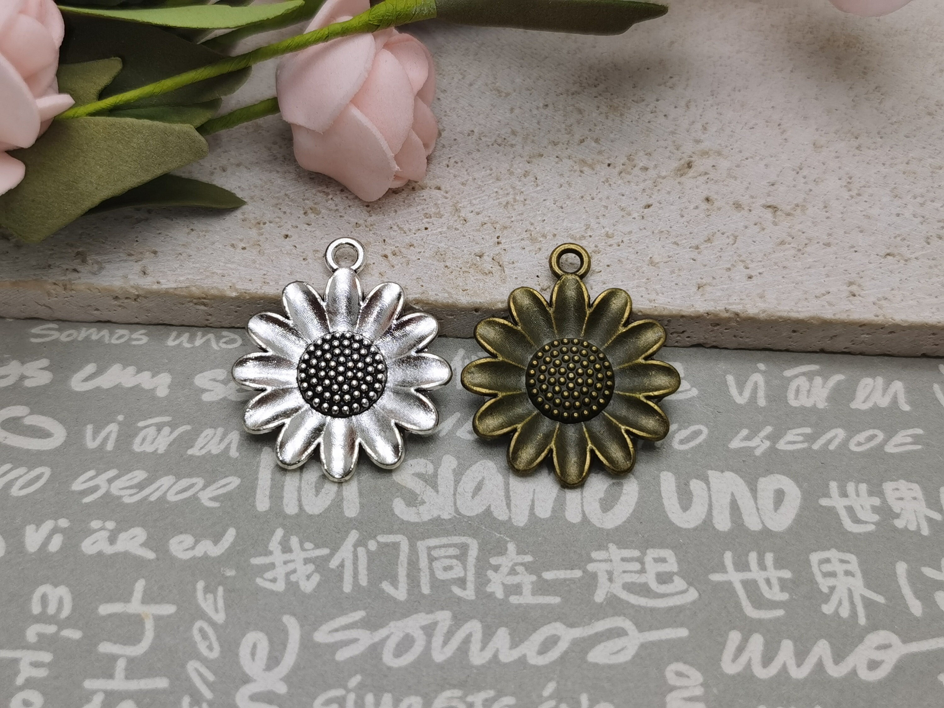 ❁Ma❁ 6/20 Pieces Metal Flower Floral Blossom Pendant Necklace