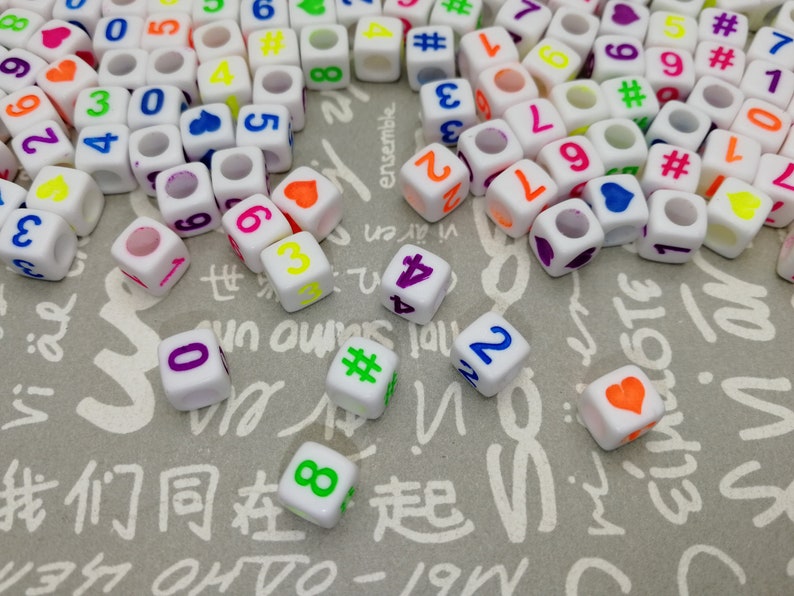 resin acrylic cube bead jewelry making finding AP9 300pcs 6mm plastic white color square cube bead multicolor Arabic numerals number bead