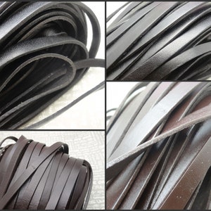 8 mm width flat genuine real leather lacing cord , handmade jewelry making cowhide string thread bracelet bag rope black brown color AN0033