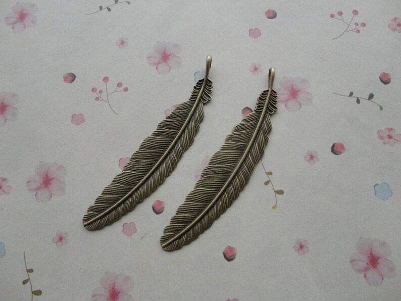 metal feather pendant 104x22mm CP849 20pcs antique bronze color metal feather charm
