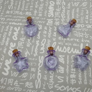 2/10 pieces purple color small mini glass bottle with cork , glass jar vial wedding party wish bottle pendant charm , 5 shapes option AB0022
