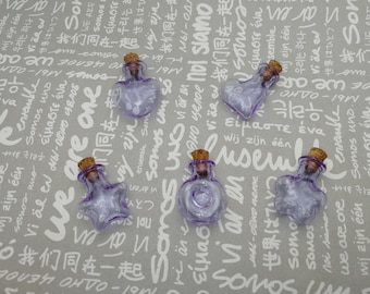 2/10 pieces purple color small mini glass bottle with cork , glass jar vial wedding party wish bottle pendant charm , 5 shapes option AB0022