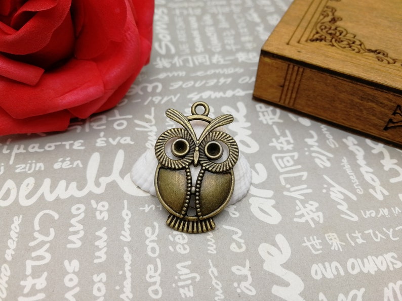 AM153 handmade craft jewelry making DIY finding earring necklace drop 50pcs antique bronze color 35x22mm metal owl bird pendant charm