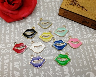 6/20 Pieces Metal lip mouth Pendant Necklace Earring Keychain Charm , Handmade Craft Jewelry Making DIY Finding Multicolor Mix Color AM0335