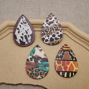 6/20/100 pcs Beast Animal Leopard Print Teardrop Wooden Pendant , Printed Painted Wood Craft Wood Cutout Earring Dangle Drop Charm , AW0076
