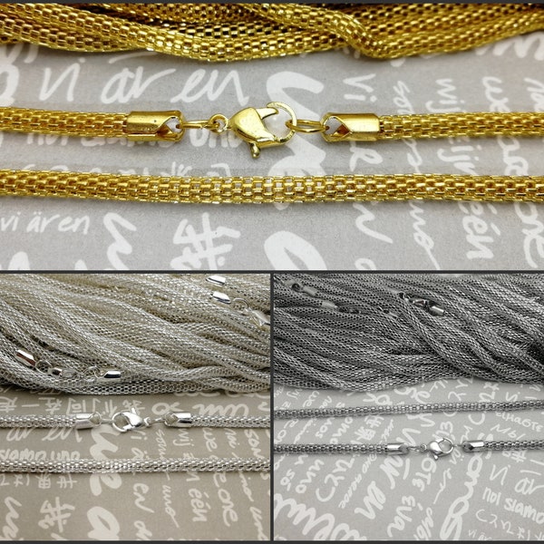 10/50 pieces 3.5mm diameter 17 inches metal round hollow mesh necklace chain byzantine rope chain lobster clasp gold silver color , AN0012