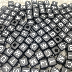 100 pieces 10 mm plastic black color square cube bead alphabet letter bead , resin handmade craft jewelry DIY finding accessory charm AP0109