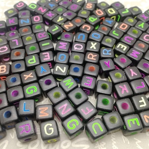 100 pieces 10 mm plastic black color square cube bead alphabet letter bead , resin handmade craft jewelry DIY finding accessory charm AP0109