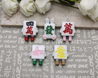 6/20 piezas de plástico mahjong colgante encanto, resina hecha a mano joyería artesanal haciendo DIY encontrar collar pendiente decoración accesorio, AP1120