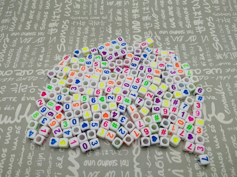 resin acrylic cube bead jewelry making finding AP9 300pcs 6mm plastic white color square cube bead multicolor Arabic numerals number bead