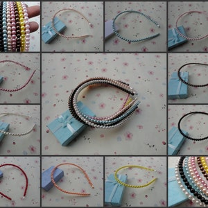 mix color plastic faux pearl bead headband blank , 6 mm width white color hair head band barrette clip comb tiara accessory hairband AH0007