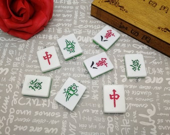 6/20 piezas de plástico mahjong colgante encanto, resina hecha a mano joyería artesanal haciendo DIY encontrar collar pendiente accesorio de decoración, AP0243