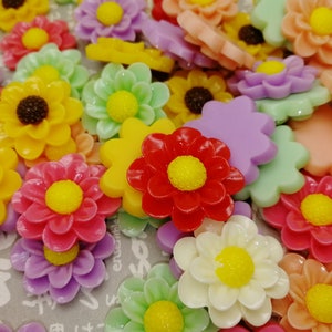 10/50 pieces plastic flower floral flat back cabochon charm , mix color resin flatback cab decoration jewelry bead pendant finding , AP0033