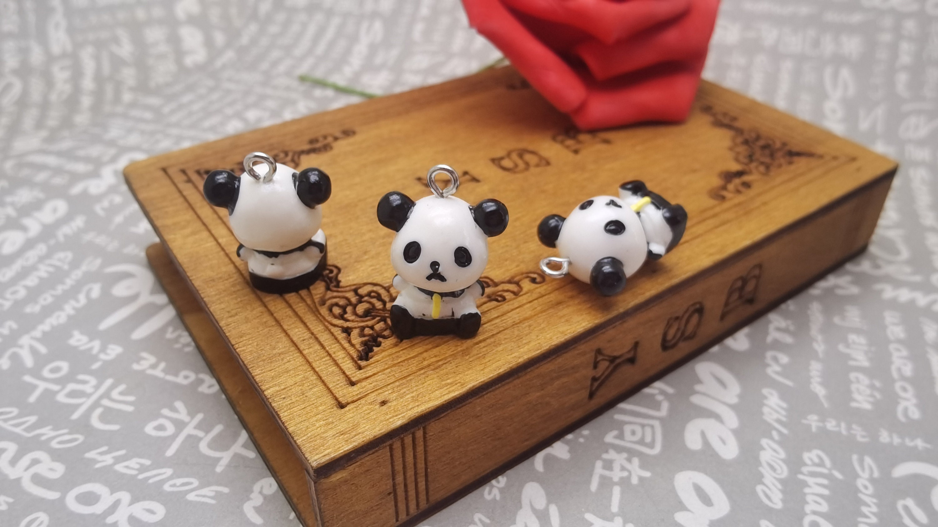 小物 Jun-panda 6/20 Pieces Plastic Panda Pendant Charm , Resin Handmade