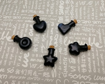 2/10 pieces black color small mini glass bottle with cork , glass jar vial wedding party wish bottle pendant charm , 5 shapes option AB0018