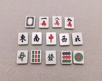 6/20 piezas de plástico mahjong colgante encanto, resina hecha a mano joyería artesanal haciendo DIY encontrar collar pendiente decoración accesorio, AP0999