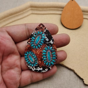 6/20/100 pcs Turquoise Pattern Teardrop Wooden Pendant , Printed Painted Wood Craft , Natural Wood Cutout Earring Dangle Drop Charm , AW0091