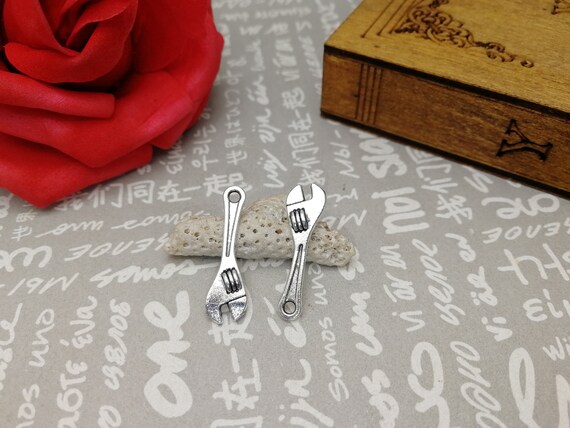 100pcs Antique Silver Color 25x7mm Metal Wrench Spanner Tool Etsy