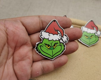 冬のクリスマスモンスターグリーンガイ木製ペンダントチャーム、プリントペイントクラフト天然木カットアウトイヤリングダングルドロップDIYチャーム、AW0177