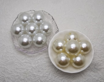 5/50 pieces 25 mm width white color plastic round pearl ball bead , faux artifical pearl bead resin charm handmade jewelry finding , AP0023