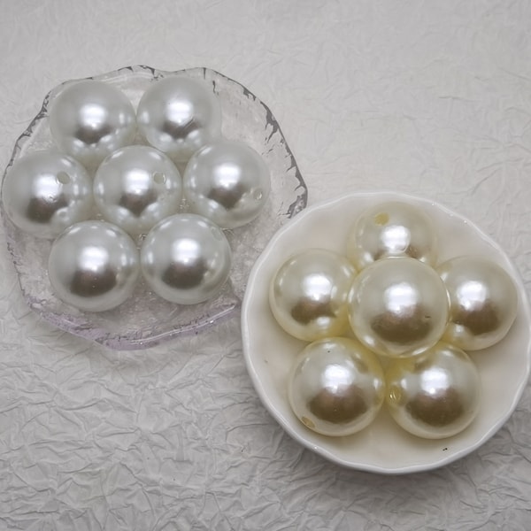 5/50 pieces 25 mm width white color plastic round pearl ball bead , faux artifical pearl bead resin charm handmade jewelry finding , AP0023