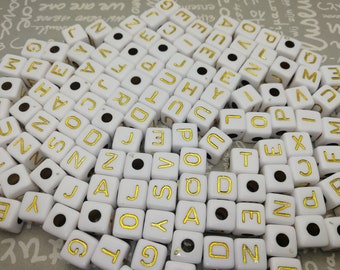 100 pieces 10 mm plastic white color square cube bead alphabet letter bead , resin handmade craft jewelry DIY finding accessory charm AP0109