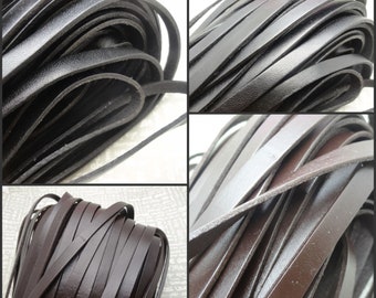 Corde En Cuir Véritable 5x2mm Marron Café Et Beige - 5 Mètres - Réf. 4558