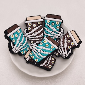 Silicone Bead Skeleton Hand Coffee Cup Focal Bead for Pen Bracelet Necklace Keychain Lanyard , Silicone Bead Bulk DIY Charm Finding AS0055