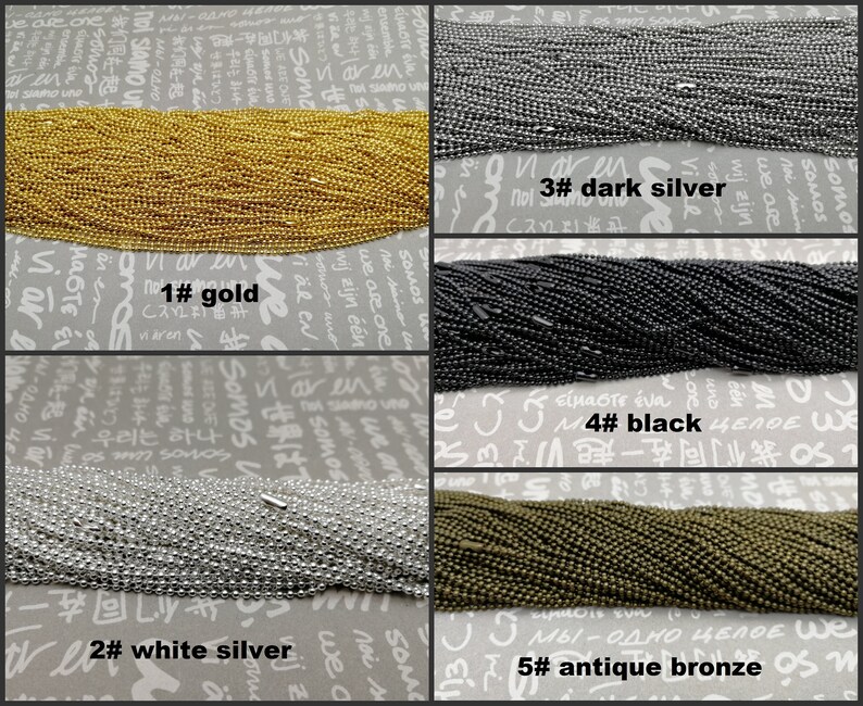 5 color option 100pcs 1.5mm diameter 24 inches length metal ball bead chain necklace with connector clasp jewelry making DIY finding AN41